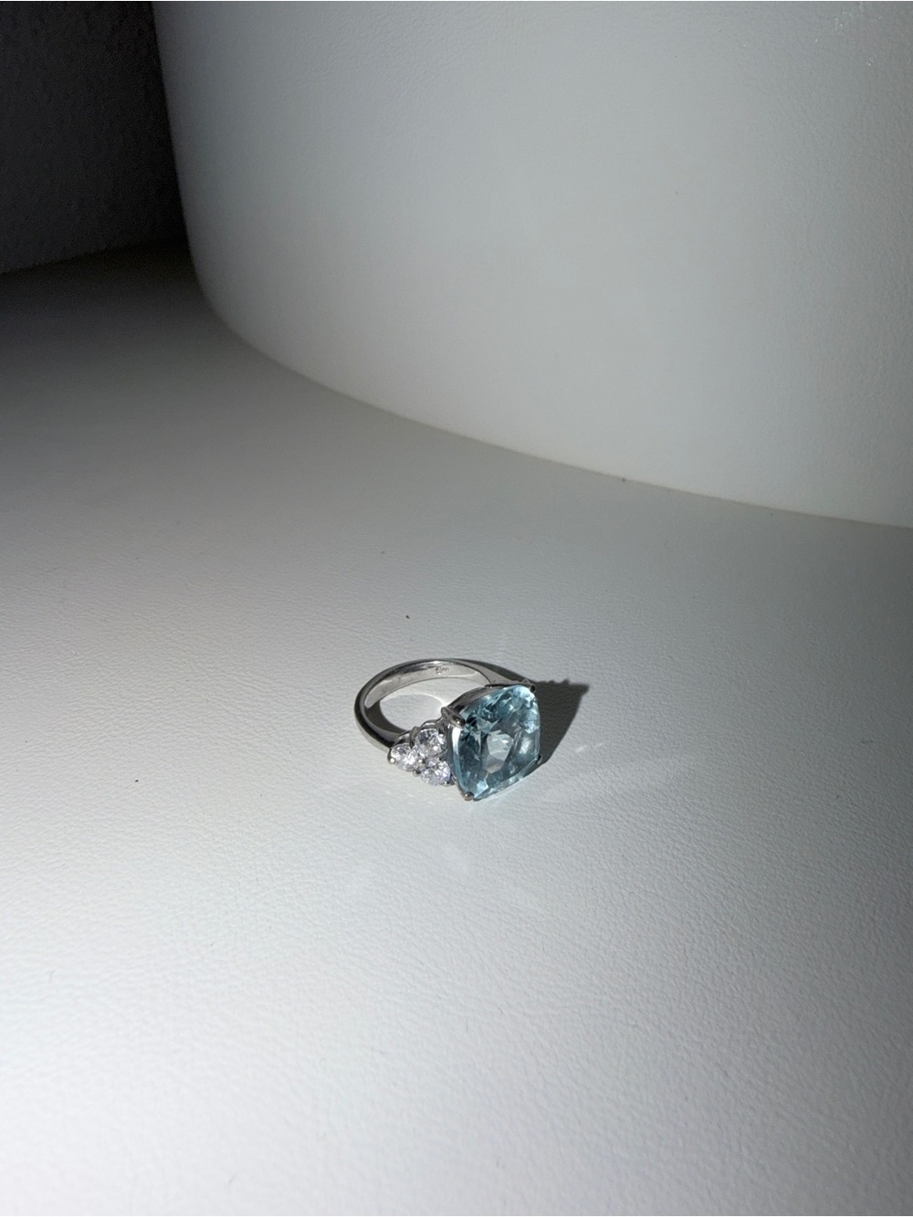 Aquamarine Teardrop Ring with Side Stones Zirconia solid silver - Light Blue 52